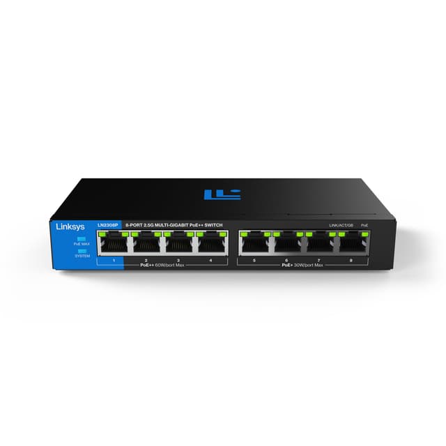 Linksys 8-Port, 2,5 G Multi-Gig Unmanaged PoE++-Switch | Energieeffizientes Ethernet | Full-Duplex-Flusskontrolle | Für WiFi 6/6E/7 Access Points & IP-Kameras | Metallgehäuse | PoE-Leistung von 180 W