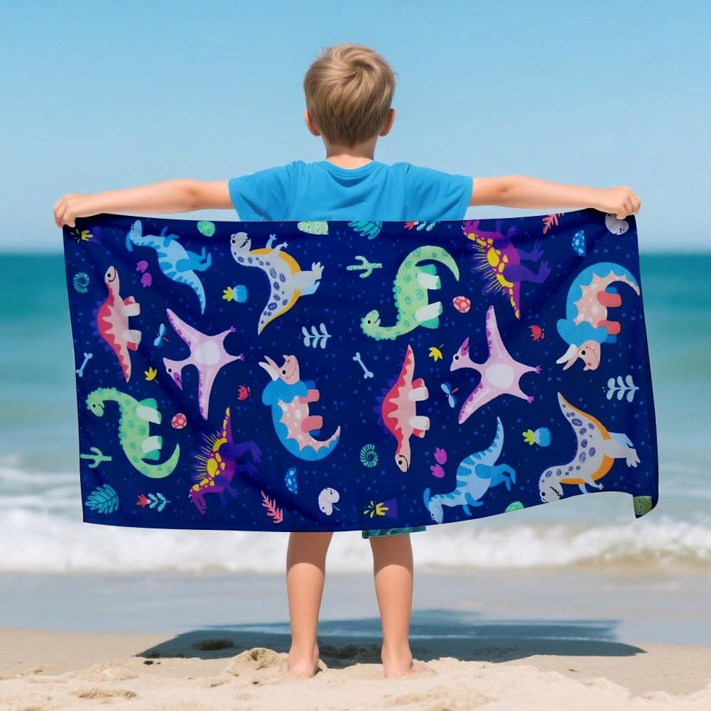 VOHESEA Badehandtuch Kinder 70 x 140cm, Kinder Handtuch Badetuch Strandtuch Dinosaurier Duschtuch 100% Baumwolle Saugfähiges Handtuch, für Mädchen und Jungen,für Bad Schwimmbad