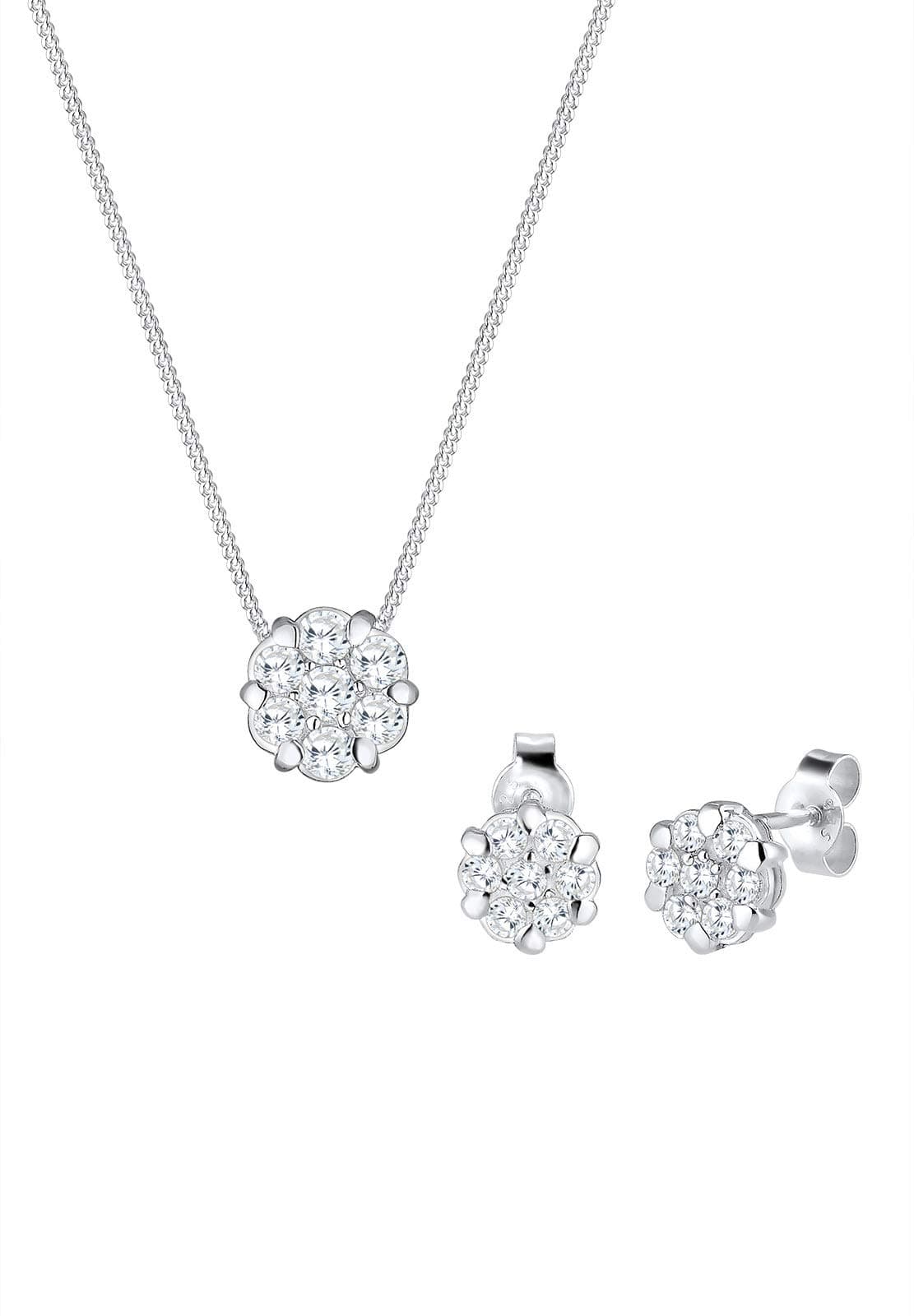 Elli Schmuckset Damen Blume mit Zirkonia Kristalle in 925 Sterling Silber