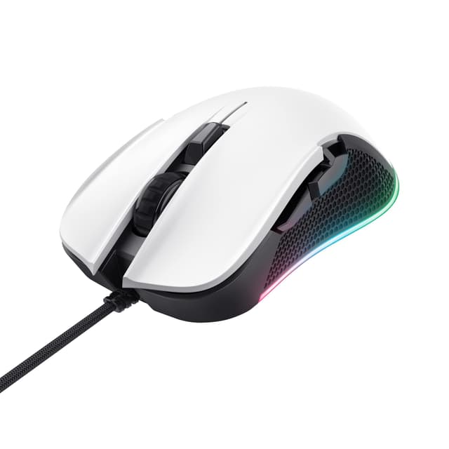 Trust Gaming GXT 922W Ybar Gaming Maus mit RGB LED-Beleuchtung, 200-7200 DPI, USB Kabel 2,1 m, Erweiterte Software, PC Maus mit 6 Programmierbare Tasten für Computer und Laptop - Weiß Ybar Weiß