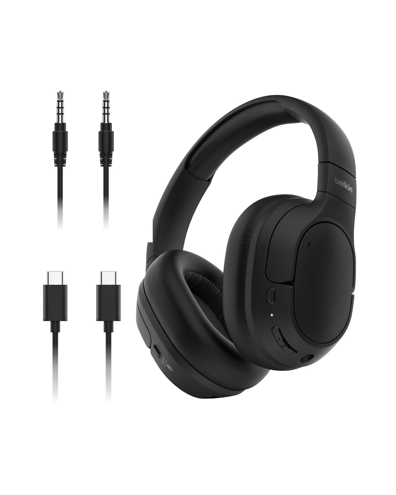 Belkin SoundForm Isolate Noise Cancelling Kopfhörer kabellos Bluetooth Kopfhörer, Headset mit Mikrofon, Over-Ear-Kopfhörer mit 60 Stunden Wiedergabe, tiefer Bass, CloudCushion Hörmuscheln – Schwarz