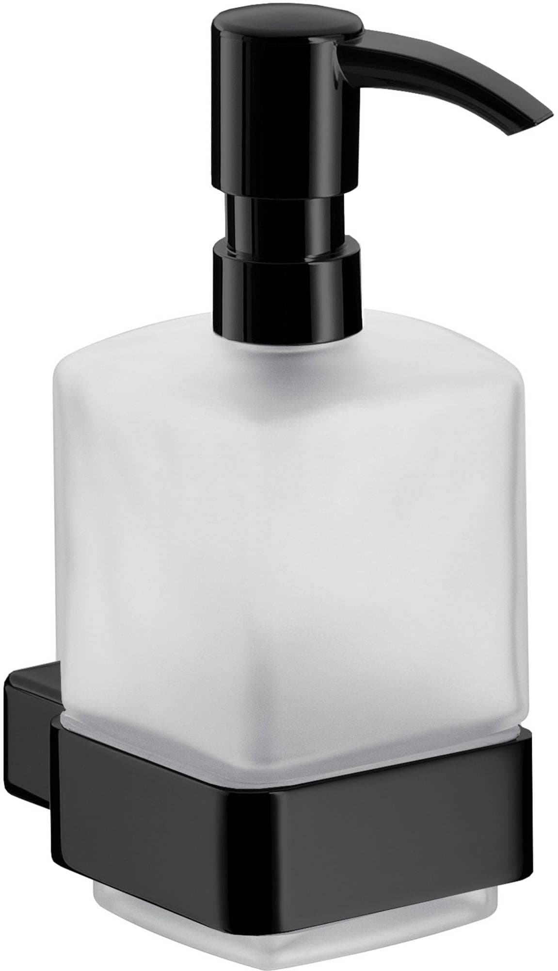 Emco loft Flüssigseifenspender (Behälter Kristallglas satiniert, Höhe 160 mm, Breite 70 mm) Pumpkopf Kunststoff schwarz, 52113301, normal, Glas Seifenspender mit Pumpe Normal Glas