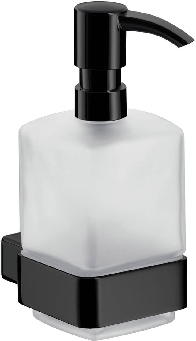 Emco loft Flüssigseifenspender (Behälter Kristallglas satiniert, Höhe 160 mm, Breite 70 mm) Pumpkopf Kunststoff schwarz, 52113301, normal, Glas Seifenspender mit Pumpe Normal Glas