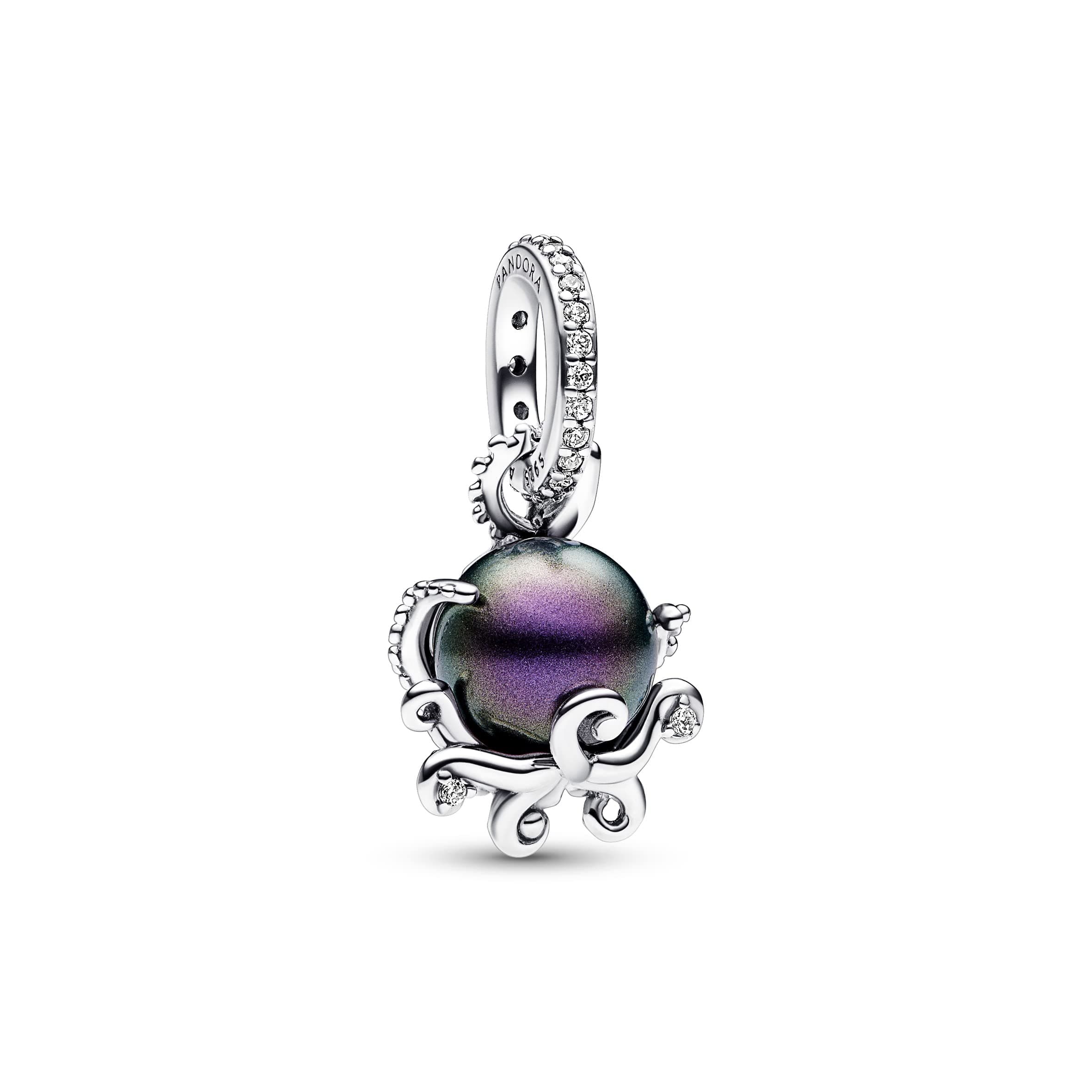 Pandora Disney Arielle Anhänger Oktupus, Sterlingsilber, mit lila lackierter Kunstperle und klarem Cubic Zirkonia Krabbe Anhänger