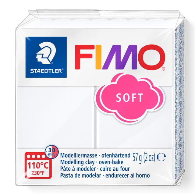 STAEDTLER ofenhärtende Modelliermasse FIMO soft, weiß, 57 g, weich und geschmeidig, für Einsteiger und Hobbykünstler, kompatibel mit FIMO effect und FIMO professional, 8020-0 weiß (0) 56 gr Modelliermasse