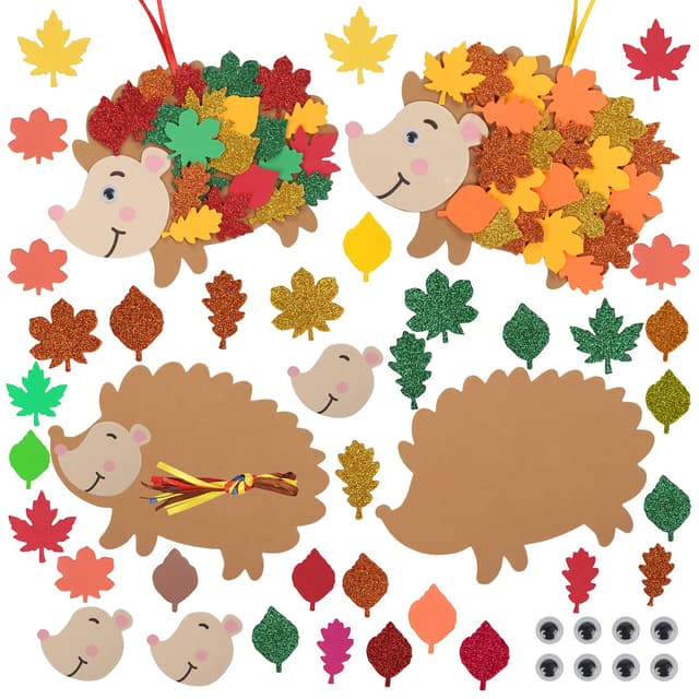 LAMEK 12 Igel Bastelsets für Kinder Herbst Kreativsets zum Basteln Kreative Kunsthandwerk Bastelhandwerk mit Moosgummi Schablonen Ahornblatt Bastelkoffer Herbstdeko für Herbstzeit