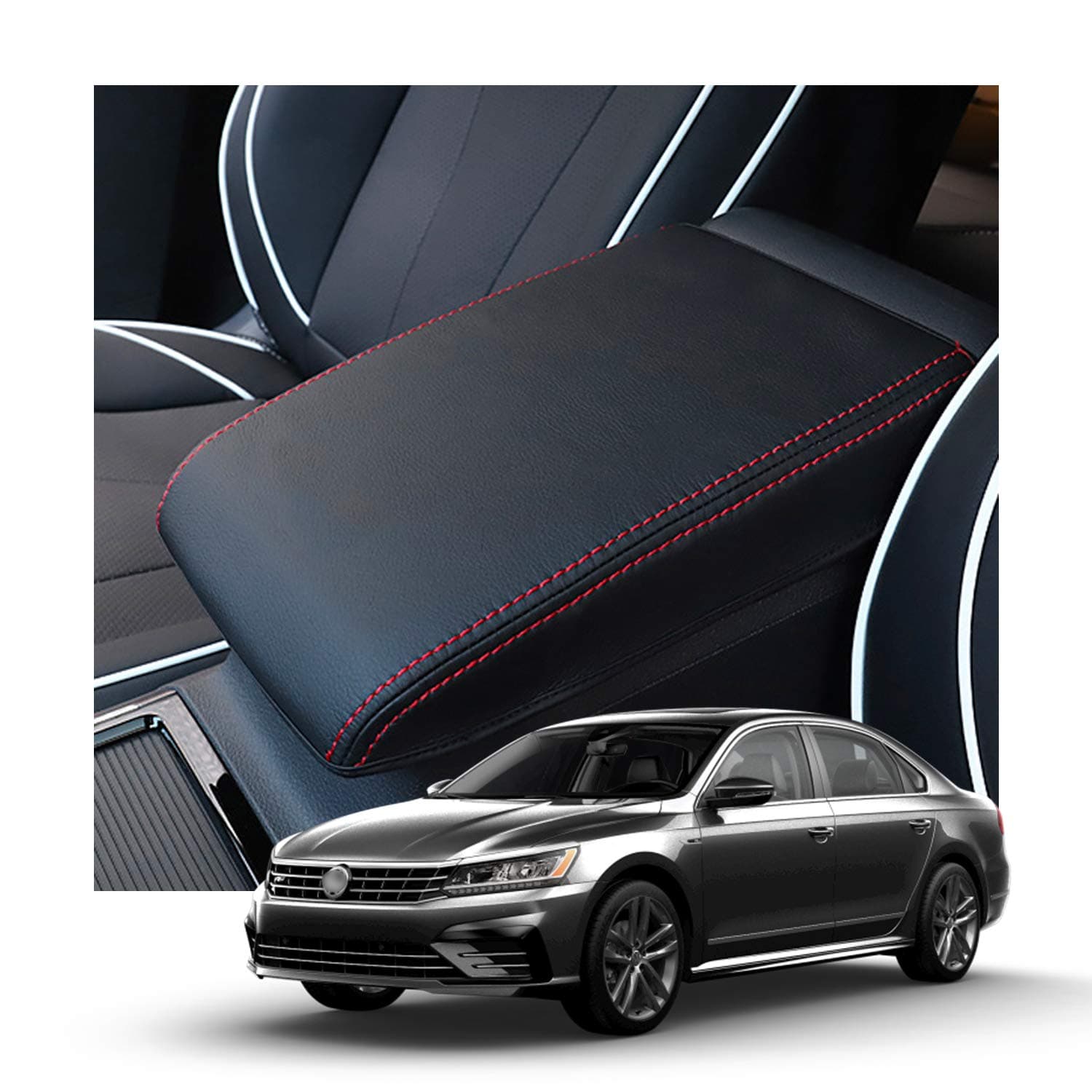 CDEFG Kompatibel mit VW Passat B8 2016-2022 2023 Arteon 2 Mittelarmlehne Armlehnen Deckel Kratzschutz Mittelkonsole Kunstleder Armlehne Abdeckung Center Console Cover Auto Valiant GTE Alltrack Zubehör