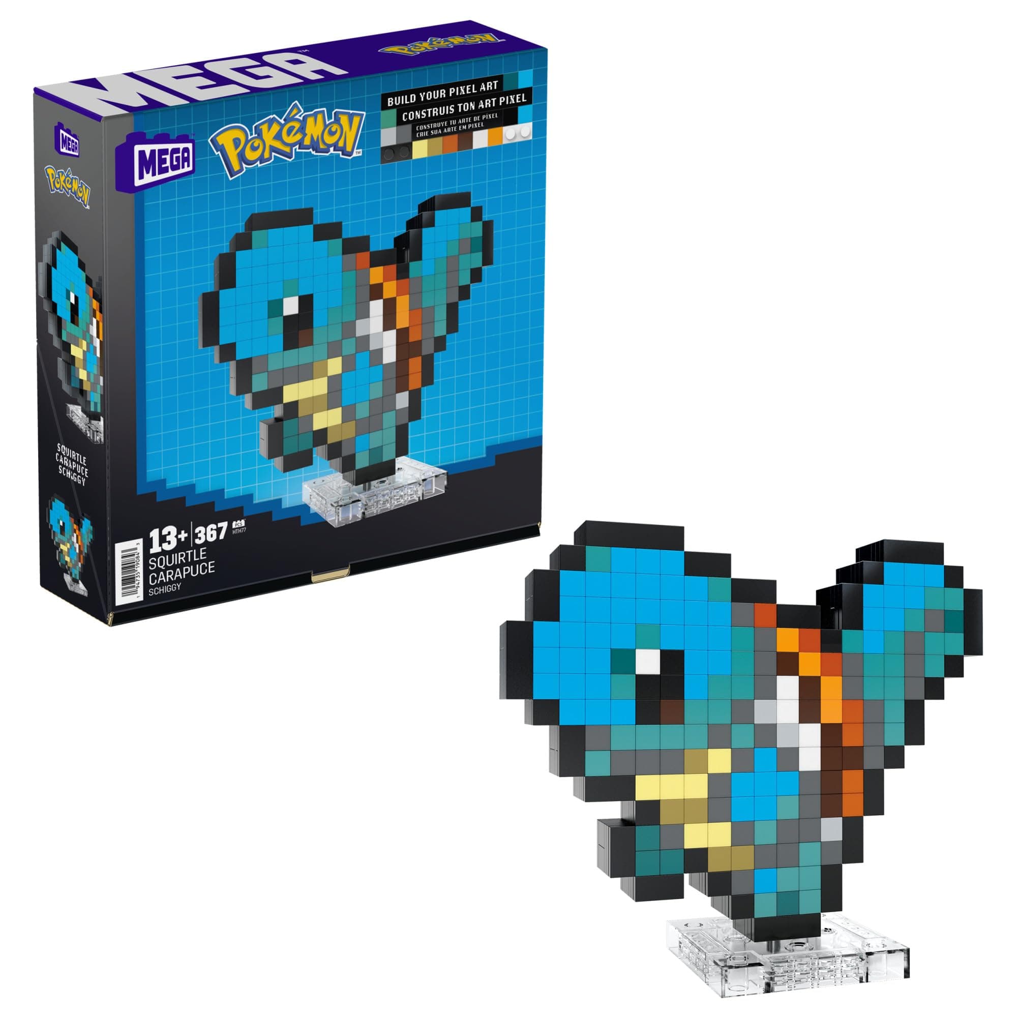 MEGA Pokémon Schiggy - zusammenbaubare Figur im Retro-Look, Pixel Art, 15 cm groß, inklusive Basis zur Wandmontage, für Erwachsene und erfahrene Sammler, HTH77 Angebot bei HelloDeals