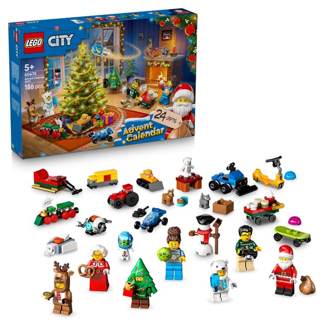 LEGO City Adventskalender 2025 - Weihnachten Spielzeug mit 24 Überraschungen - Zug, Auto & Traktor sowie 7 Minifiguren - Kalender zum Bauen - Geschenk für Jungen und Mädchen ab 5 Jahren – 60475