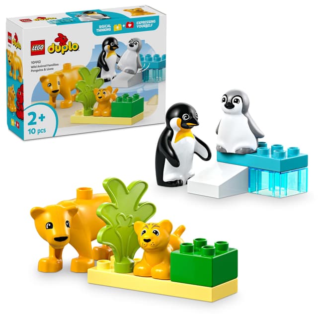 LEGO DUPLO Wildtier-Familien: Pinguine und Löwen – Spielzeug zur Förderung der Feinmotorik für Mädchen & Jungen ab 2 Jahren – Lernspielzeug für Kleinkinder mit 4 Tierfiguren – Geschenkidee – 10442