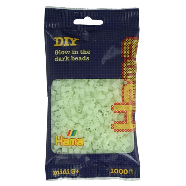 Hama Perlen 207-55 Bügelperlen Beutel mit ca. 1.000 Midi Bastelperlen mit Durchmesser 5 mm in Leuchtfarbe grün, kreativer Bastelspaß für Groß und Klein Glow in the dark - green