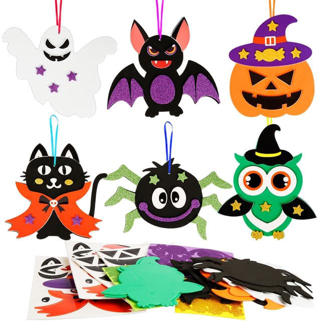 LAMEK 12 Halloween Bastelsets für Kinder Halloween Kreativsets zum Basteln Kreative Kunsthandwerk Bastelhandwerk mit Moosgummi Aufkleber für Jungen Mädchen Halloweenzeit Karneval Geburtstag