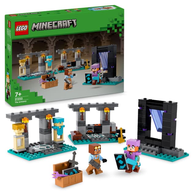 LEGO Minecraft Die Waffenkammer - Spielzeug mit Netherportal, inkl. Alex & Waffenschmied Figuren -Zubehör wie Goldaxt, Schwerter & Schild - Gamer Geschenk für Jungen & Mädchen ab 7 Jahren - 21252 Single