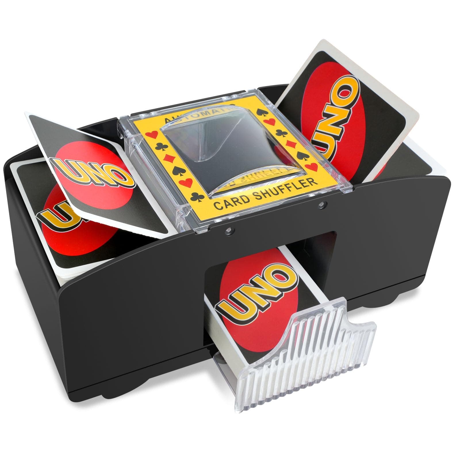 vonsera Kartenmischmaschine Elektrische, Kartenmischgerät Automatischer für UNO, Poker & Blackjack, Spielkarten Kartenmischer für 1-2/1-4 Decks (Schwarz A)
