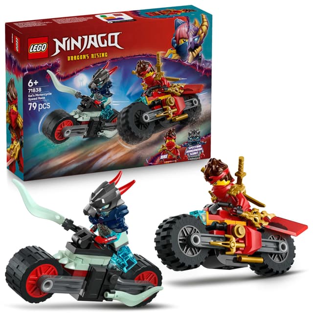 LEGO NINJAGO Kais Motorradrennen - Spielzeug mit 2 Ninja-Bikes und 2 Minifiguren - BAU- und Action-Set für Kinder - Kleines Geschenk für Jungen und Mädchen ab 6 Jahren - 71838