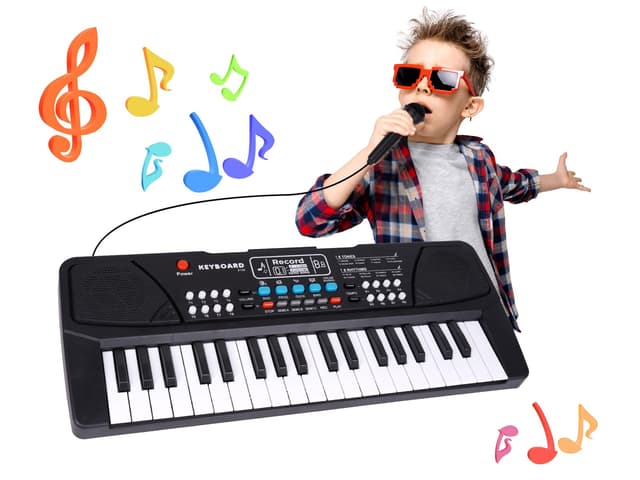 37 Tasten Klavier für Kinder Elektronisches Keyboard mit Mikrofon Musikinstrument Spielzeug für Jungen und Mädchen 3 4 5 6 7 Jährige Geschenke Schwarz