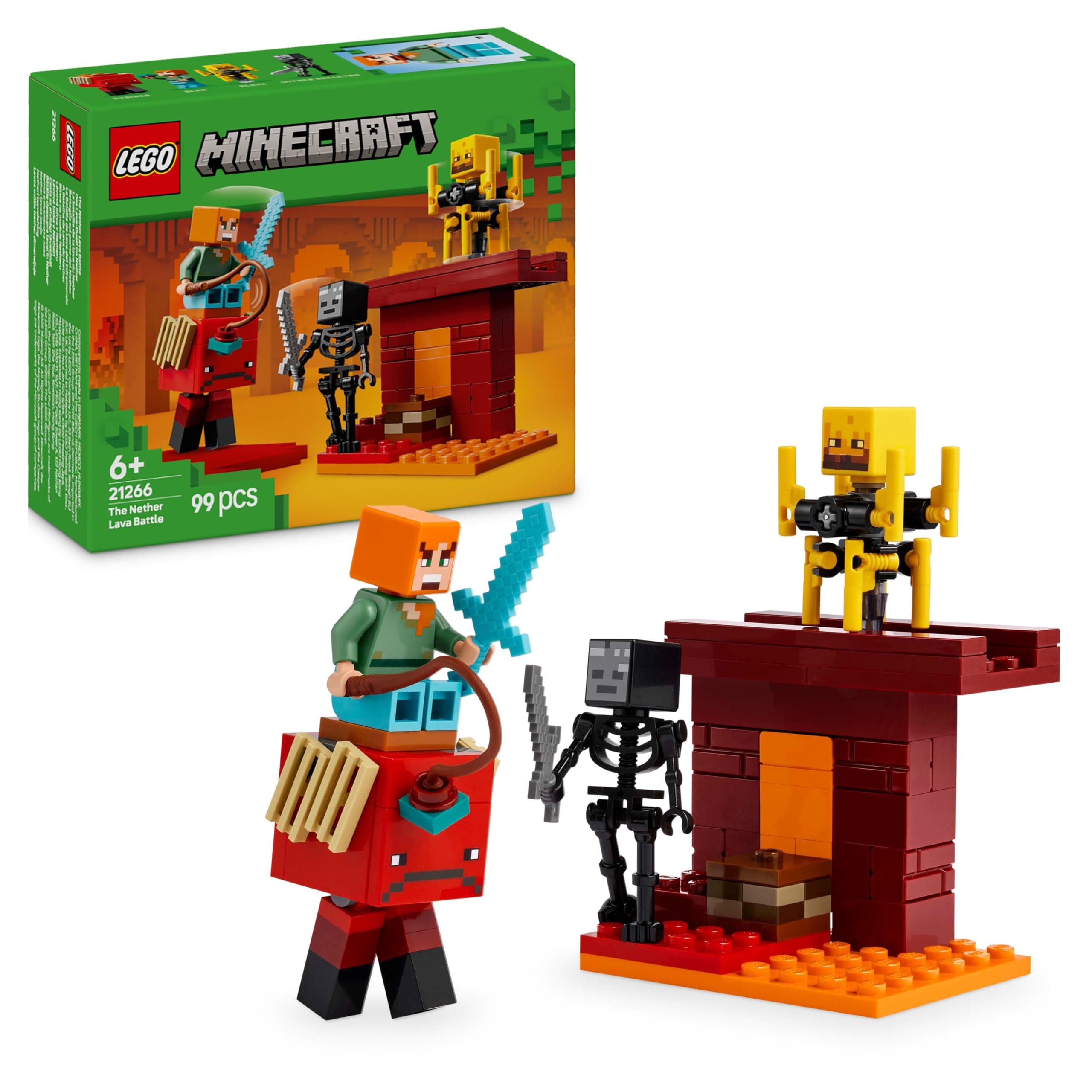 LEGO Minecraft Das Lava-Duell im Nether - Interaktives Spielzeug mit Alex Figur, Skelett, Lohe und Schreiter - Gamer Spielset - Gaming Geschenk für Jungen und Mädchen ab 6 Jahren - 21266 Angebot bei HelloDeals