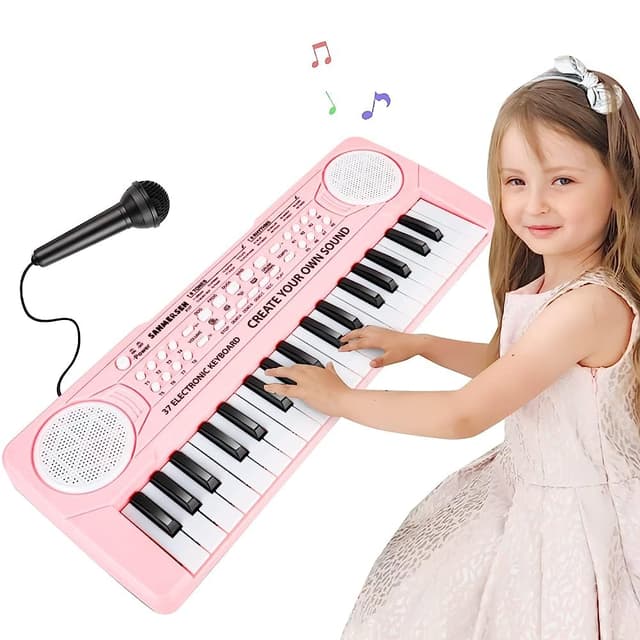 Orvyna Keyboard Kinder ab 3 Jahre, Tragbare Multifunktions Kinder Keyboard 37 Tasten mit Mikrofon, Musikspielzeug Klaviertastatur Lernspielzeug Geschenk für Jungen Mädchen 3 4 5 6 Jahre, Rosa