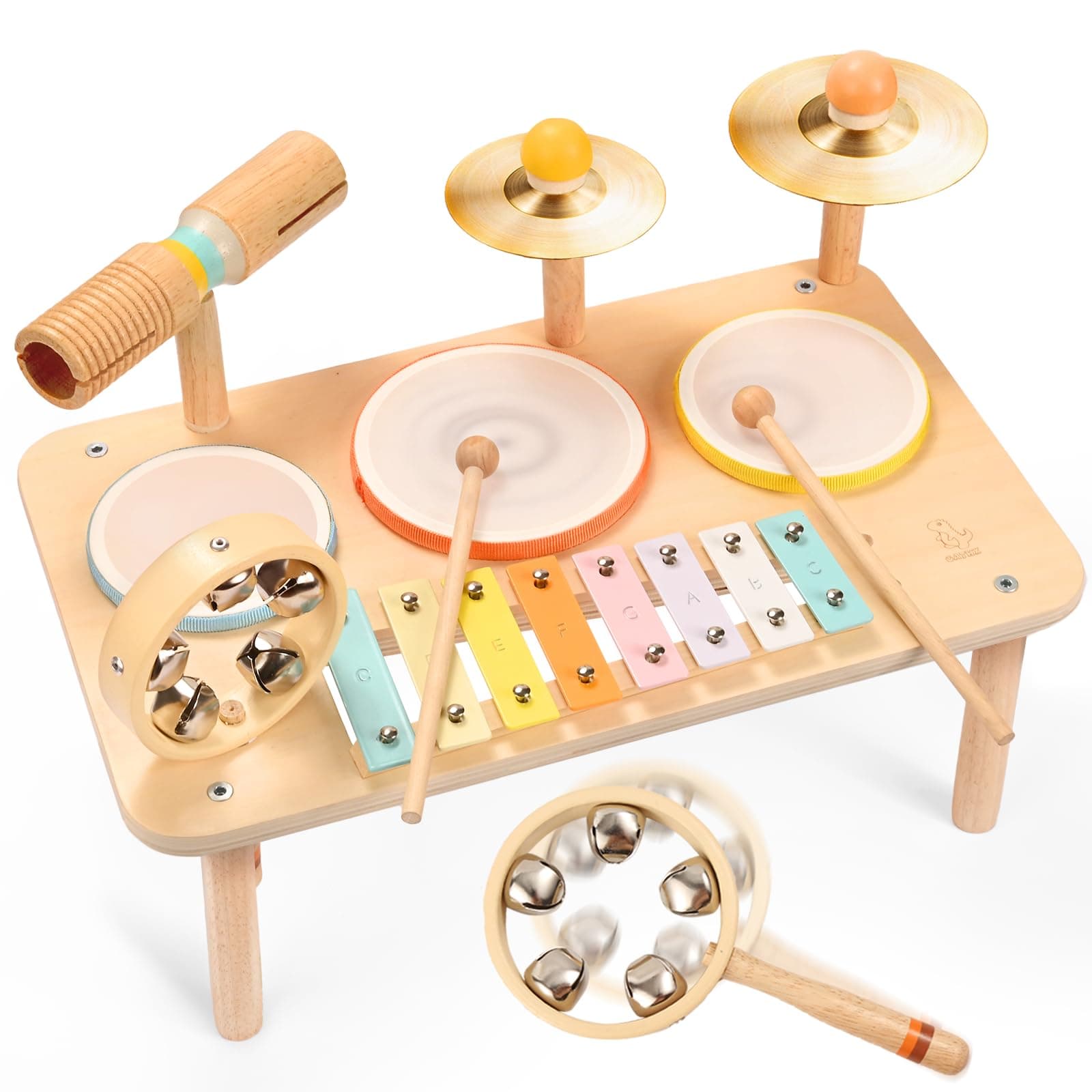 OATHX 9 in 1 Schlagzeug Kinder Trommel Holz – Musikinstrumente für Kinder ab 1 Jahr, Montessori Baby Spielzeug Geschenk für 1 2 3 4 5 6 Jahre Junge Mädchen