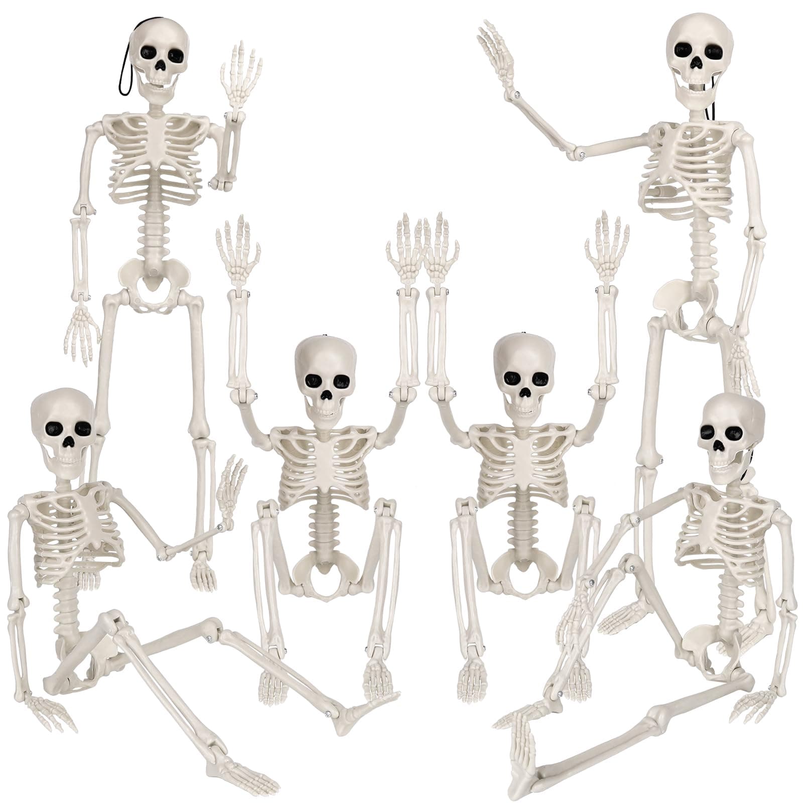 DIYDEC 6 Stück Halloween Deko Skelett, 40cm Ganzkörper Mini Hängende Skelett mit beweglichen Gelenken für Halloween Hause Party Garten Outdoor Dekoration