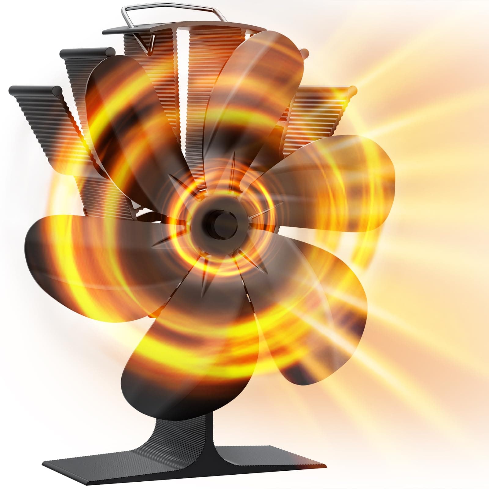DZKKIUR Kaminventilator ohne Strom–Ofenventilator 6 Flügel, Wärmebetriebener stromloser Ventilator für Ofen, Kamin & Holzöfen, leiser Kamin Ventilator Sf317