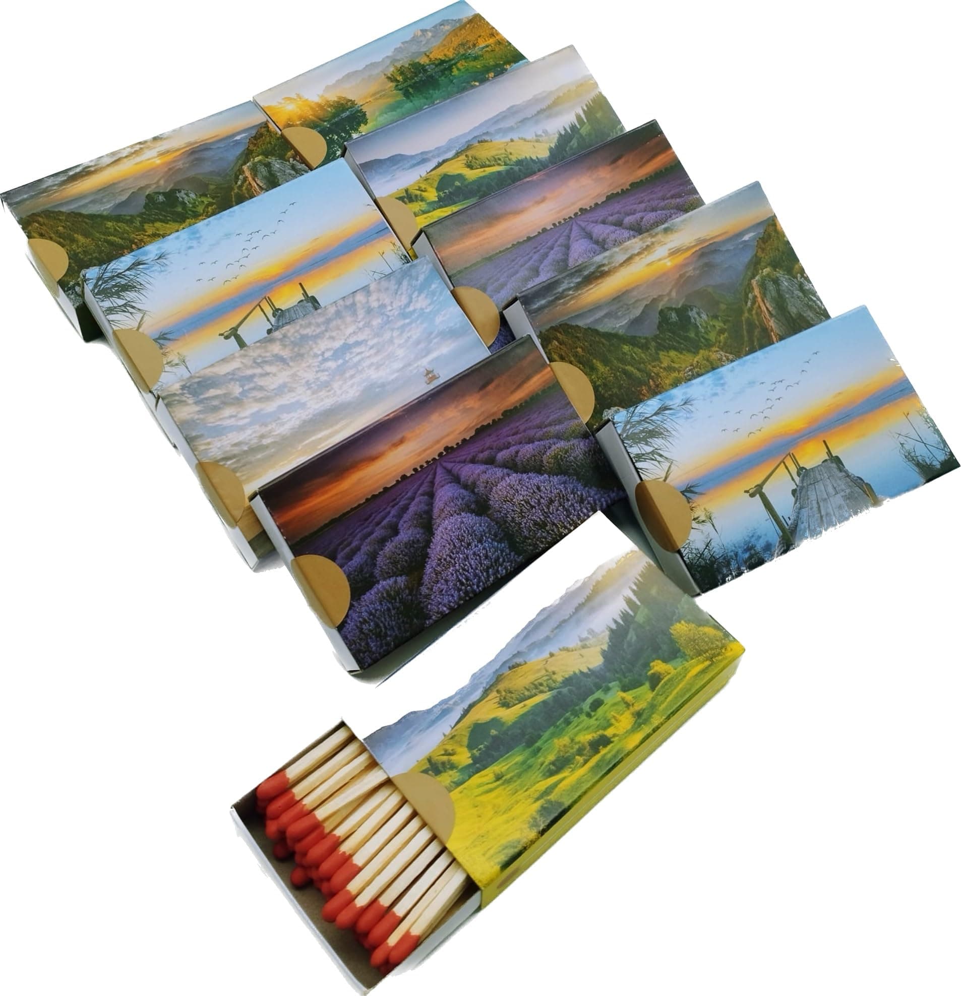 Camino Streichhölzer 10 Schachteln - Zündhölzer 10 cm - 500 lange Streichhölzer für Kamin und Kerzen, premium Streichholzschachteln, Matches, Motiv Landschaften Art. 1568 (10)