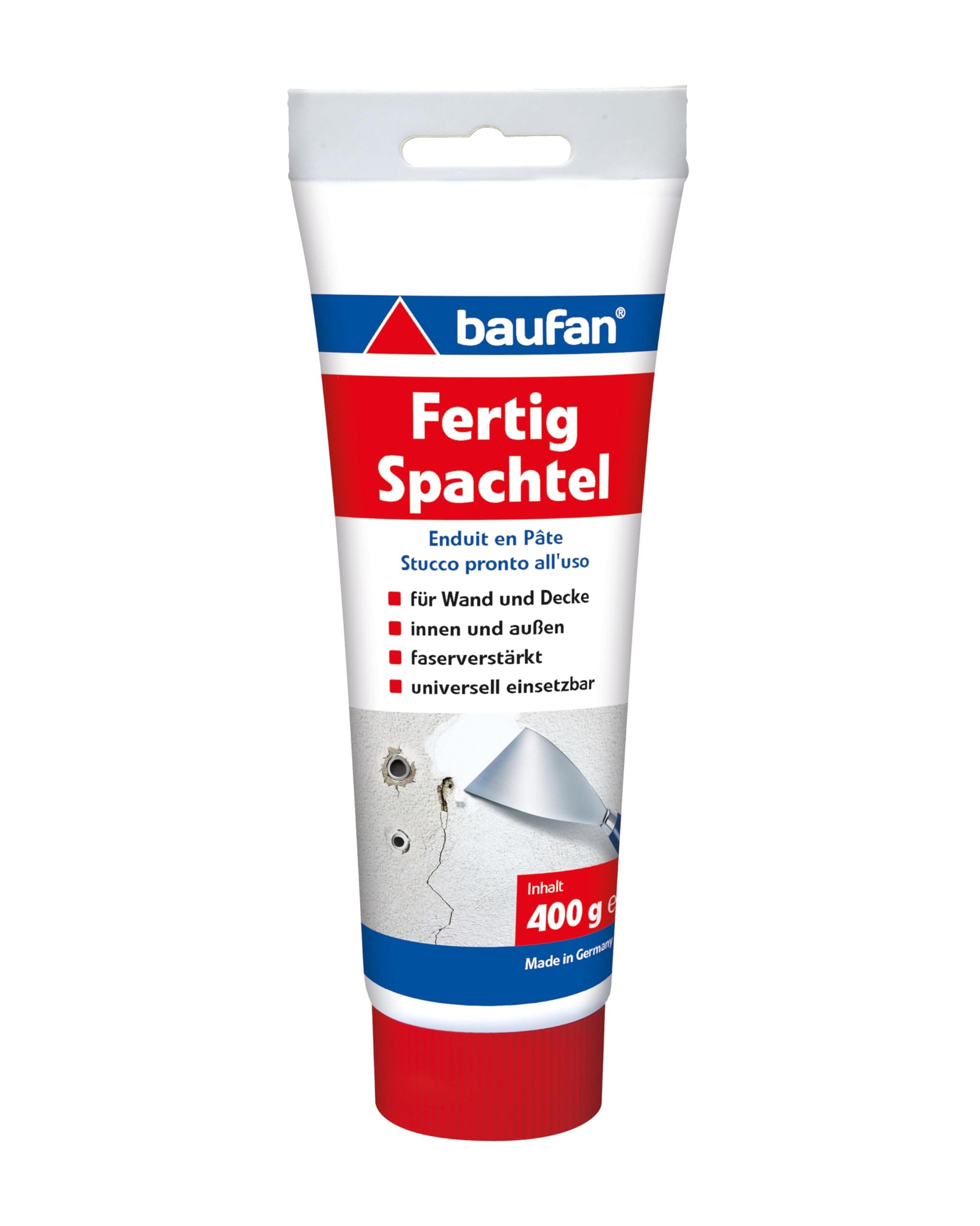 Baufan Fertigspachtel Weiß 400g I Für Wand- und Deckenflächen im Innen- & Außenbereich I Faserverstärkt für hohe Festigkeit I Härtet rissfrei aus