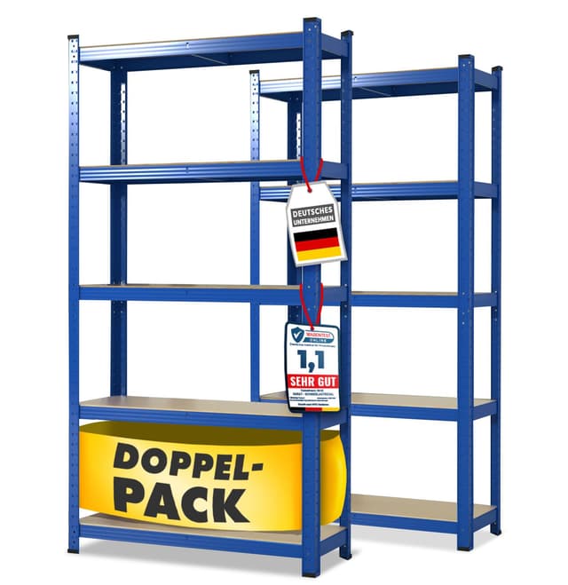 KARAT Schwerlastregal, 2er Set, 40 x 90 x 180 cm Steckregal, Kellerregal, Lagerregal - 5 verstellbare Böden (Blau) 40 x 90 x 180 cm Blau