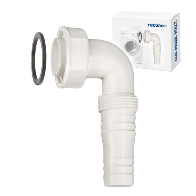 tecuro Geräteanschlusstülle 90° gewinkelt 1 Zoll ÜWM, inkl. Dichtung, für 19-23 mm Schläuche oder 3/4" AG für Gewindeanschluss, Spülensiphon