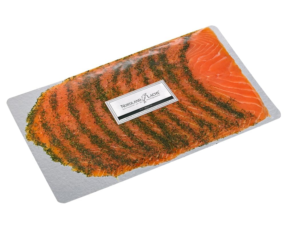 Nordland-Lachs 350g Gravedlachs | Ultrapremium Qualität aus Schottland | handfiletiert, mit Salz + Kräutern geräuchert, dünn geschnitten | Top Kühlversand kräftig 350GR
