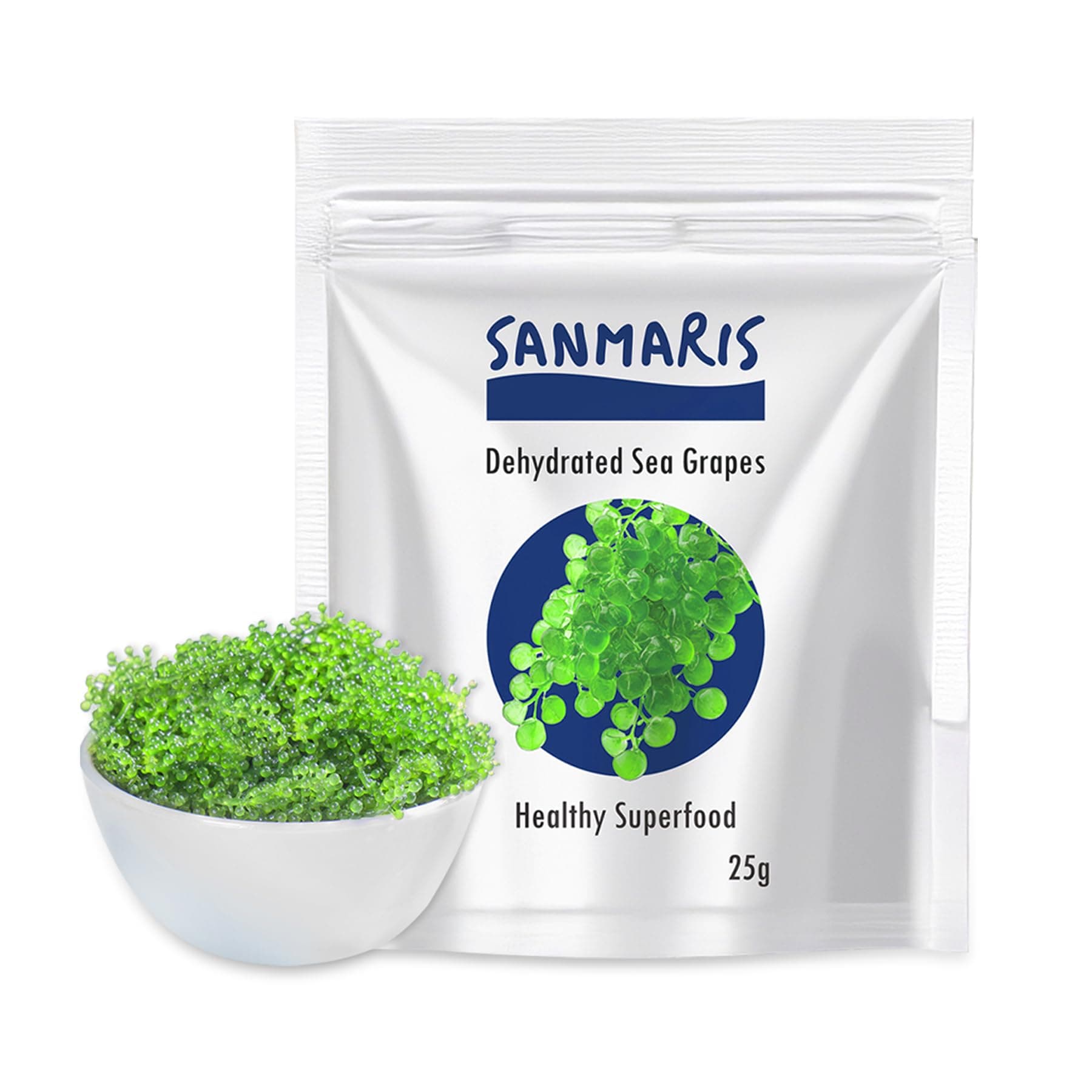 SANMARIS Seetrauben 25 g, dehydriert, vegan, Algensnack, grüner Kaviar, getrockneter Seetang, Gewichtsverlust, Knackig 25 Gram