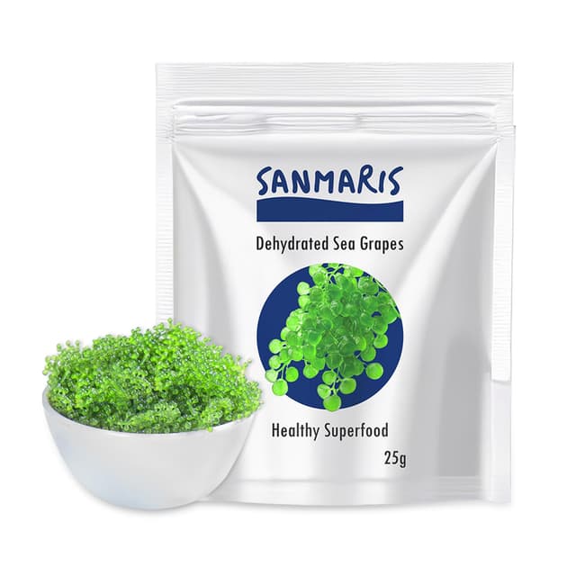 SANMARIS Seetrauben 25 g, dehydriert, vegan, Algensnack, grüner Kaviar, getrockneter Seetang, Gewichtsverlust, Knackig 25 Gram