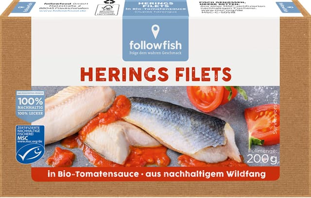 followfish MSC Herings Filets in Bio-Tomatensauce, 200g 200 g (1er Pack)
