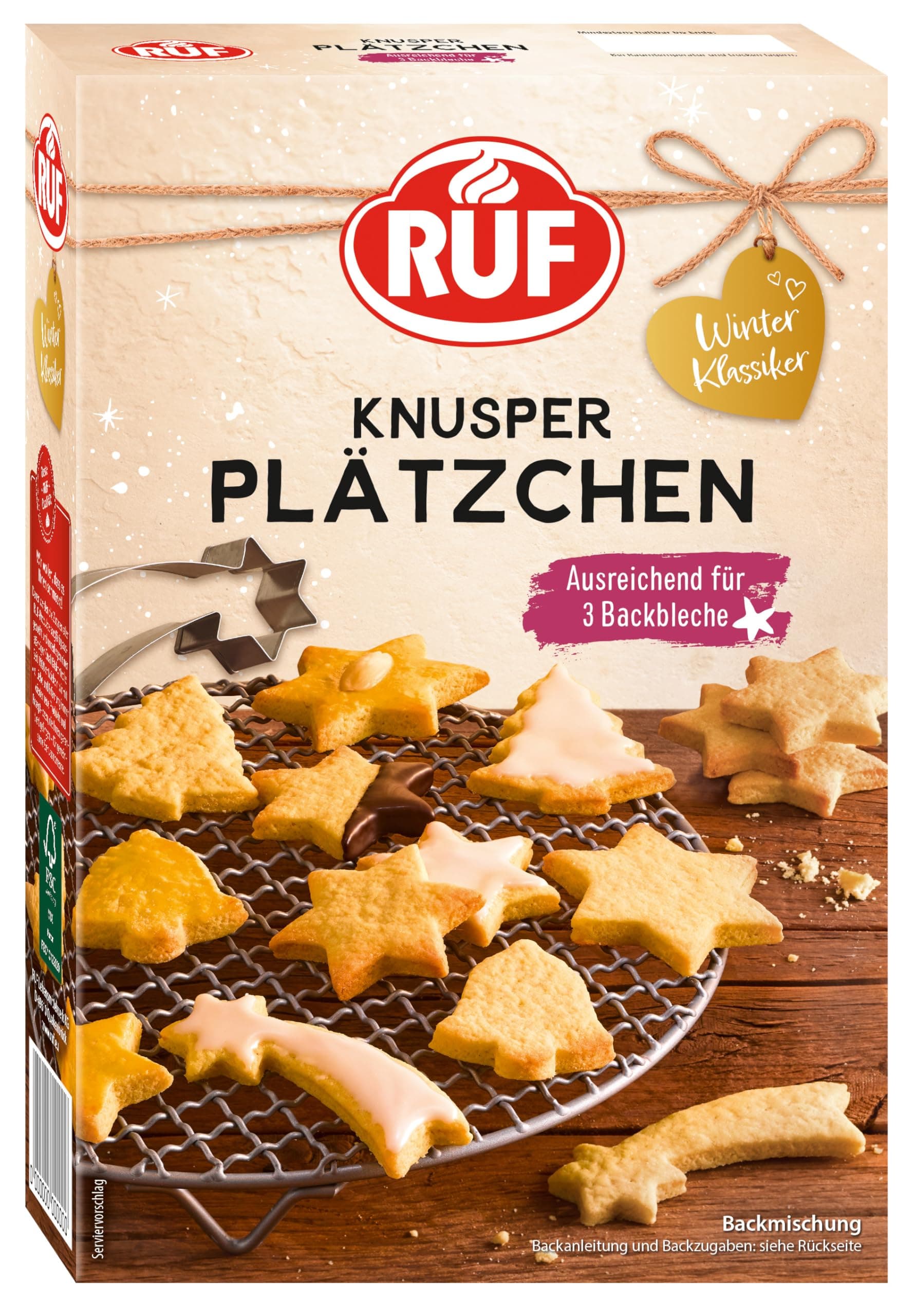 RUF Knusper Plätzchen, klassische Butter-Plätzchen Backmischung für die Weihnachtsbäckerei zu Hause, ausreichend für 3 Backbleche, zum bunten Dekorieren, 1x450g, Creme Butterplätzchen