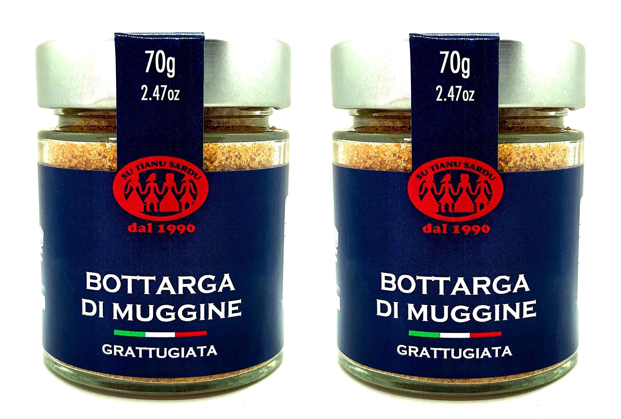 Geriebene Meeräsche Bottarga Su Tianu Sardu - 2 Packungen mit 70g - Handgefertigt in Sardinien, Italien - Kaviar des Mittelmeers - Sardische Handwerksproduktion als Kosher zertifiziert