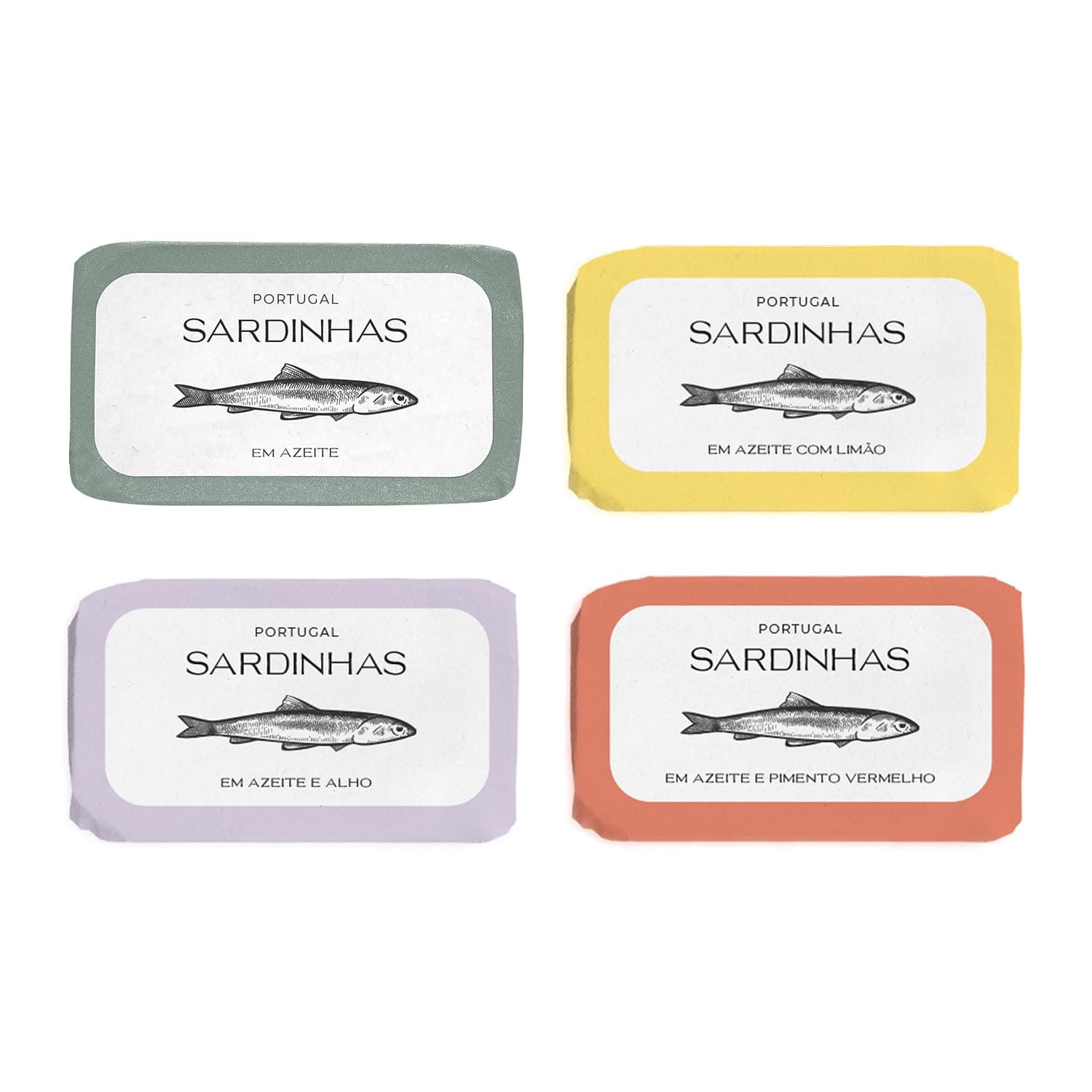 Feinkost Machado — Set of 4 Sardines in Olive Oil (160g each) | Classic, with Lemon, Garlic & Paprika | Mediterranean Delight from Portugal — Tender, Spicy & Aromatic | Perfect for Salads & Snacks 120 g (4er Pack) Makrelenfilets alle 4 Sorten