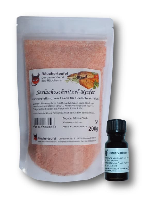 FVLFIL Räucherteufel Seelachsschnitzel-Gewürz/Reifer 200g inkl. Hickory Rauch, flüssig 12ml (Konzentrat)