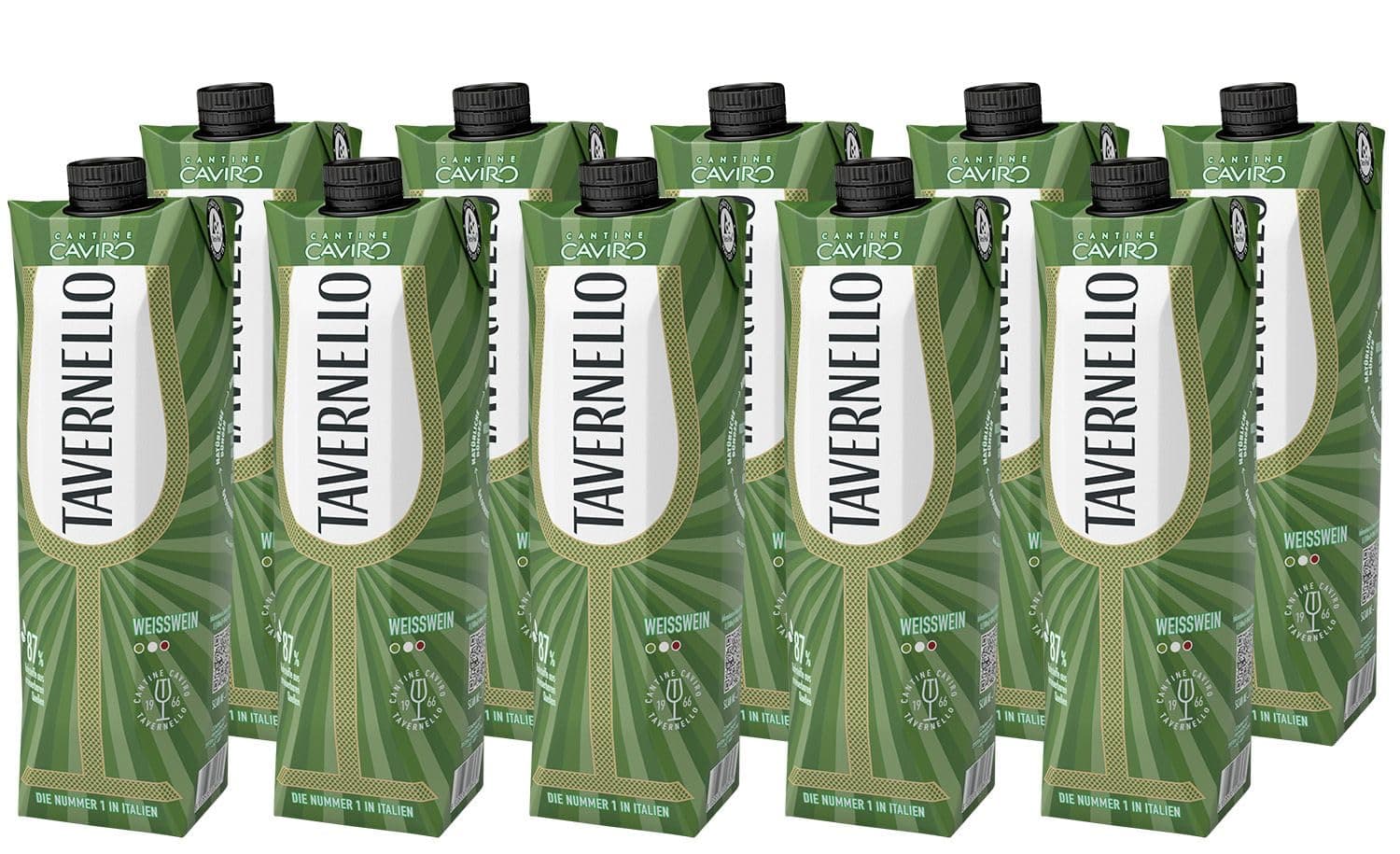 Tavernello Vino d'Italia Weißwein, 10.5% Alkoholgehalt, leicht und frisch, in recycelbarem 1 Liter Tetra Pak, Weisswein trocken in Mehrwegverpackung, 10er Pack 10 x 1l Single