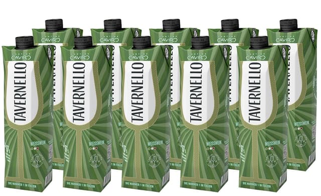 Tavernello Vino d'Italia Weißwein, 10.5% Alkoholgehalt, leicht und frisch, in recycelbarem 1 Liter Tetra Pak, Weisswein trocken in Mehrwegverpackung, 10er Pack 10 x 1l Single
