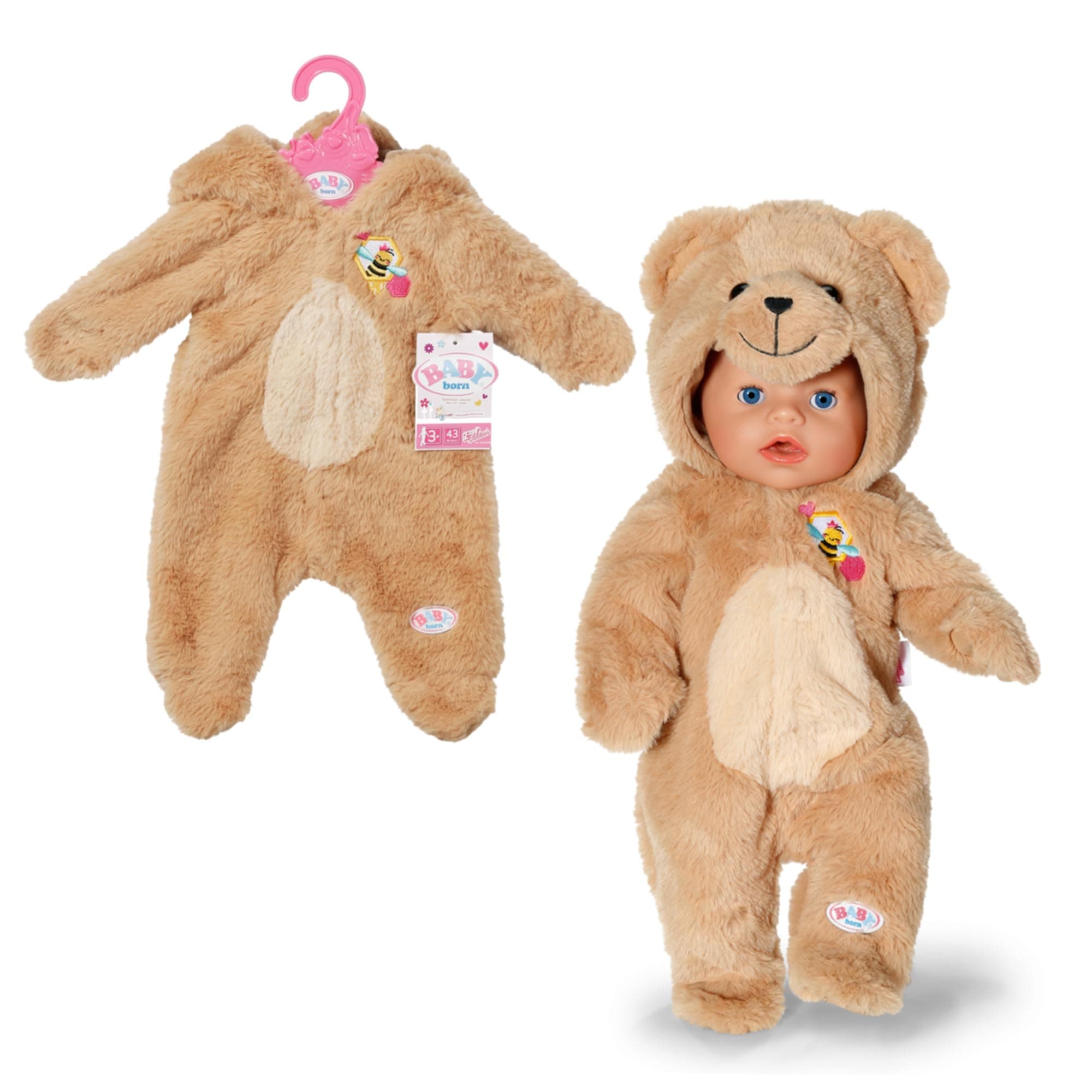 BABY born Bär Kuschelanzug 43cm, Strampelanzug mit Kapuze und Ohren in Teddy-Optik für 43 cm Puppen, 836088 Zapf Creation Angebot bei HelloDeals