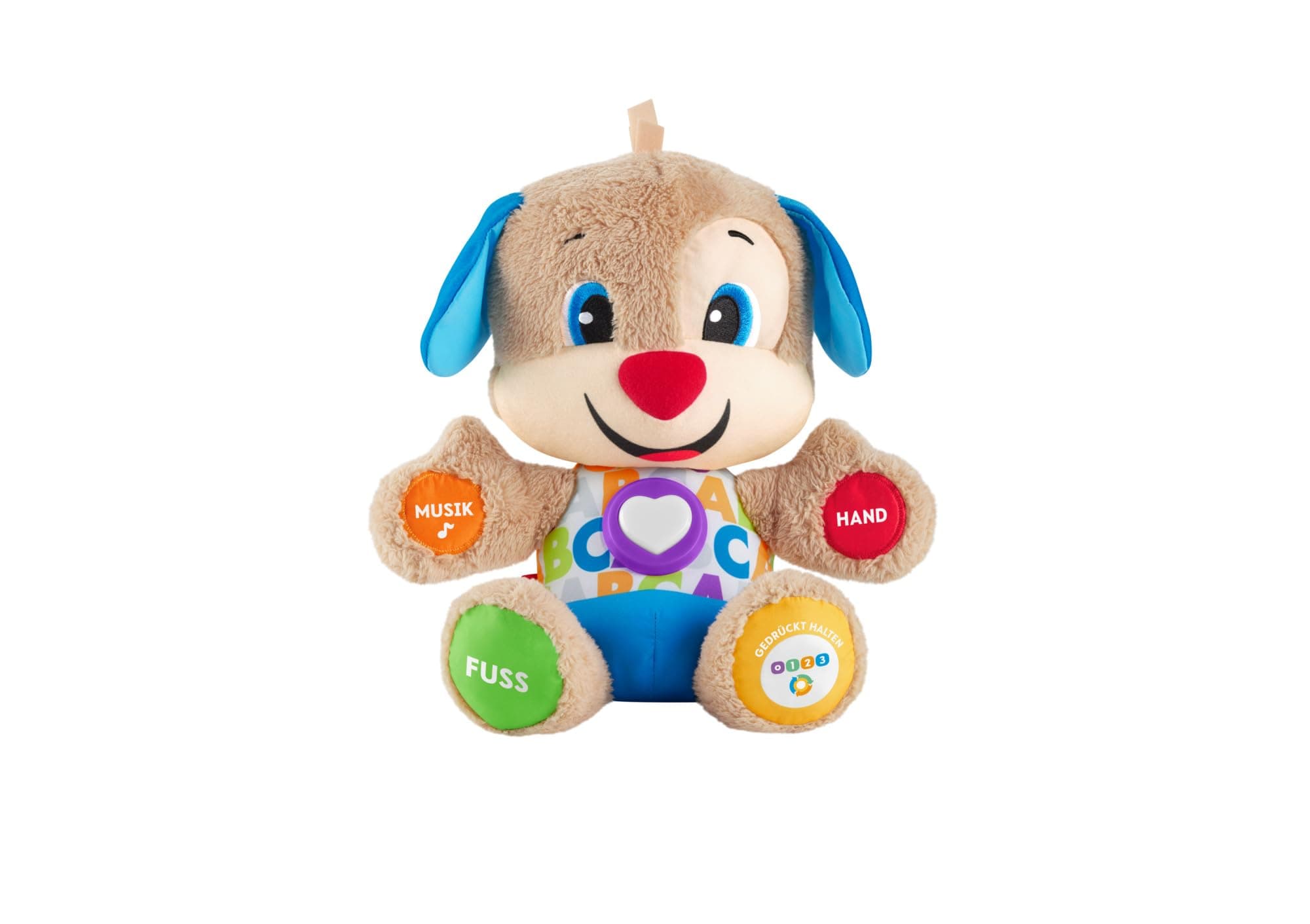 Fisher-Price Lernspaß-Hündchen mit drei Stufen, sprechendes Kuscheltier mit Musik als Kinderspielzeug und Baby Spielzeug, Interaktiver Teddybär, Babyspielzeug ab 6 Monate, Deutsche Version, FPM50 2024 variante Ge