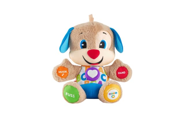 Fisher-Price Lernspaß-Hündchen mit drei Stufen, sprechendes Kuscheltier mit Musik als Kinderspielzeug und Baby Spielzeug, Interaktiver Teddybär, Babyspielzeug ab 6 Monate, Deutsche Version, FPM50 2024 variante Ge