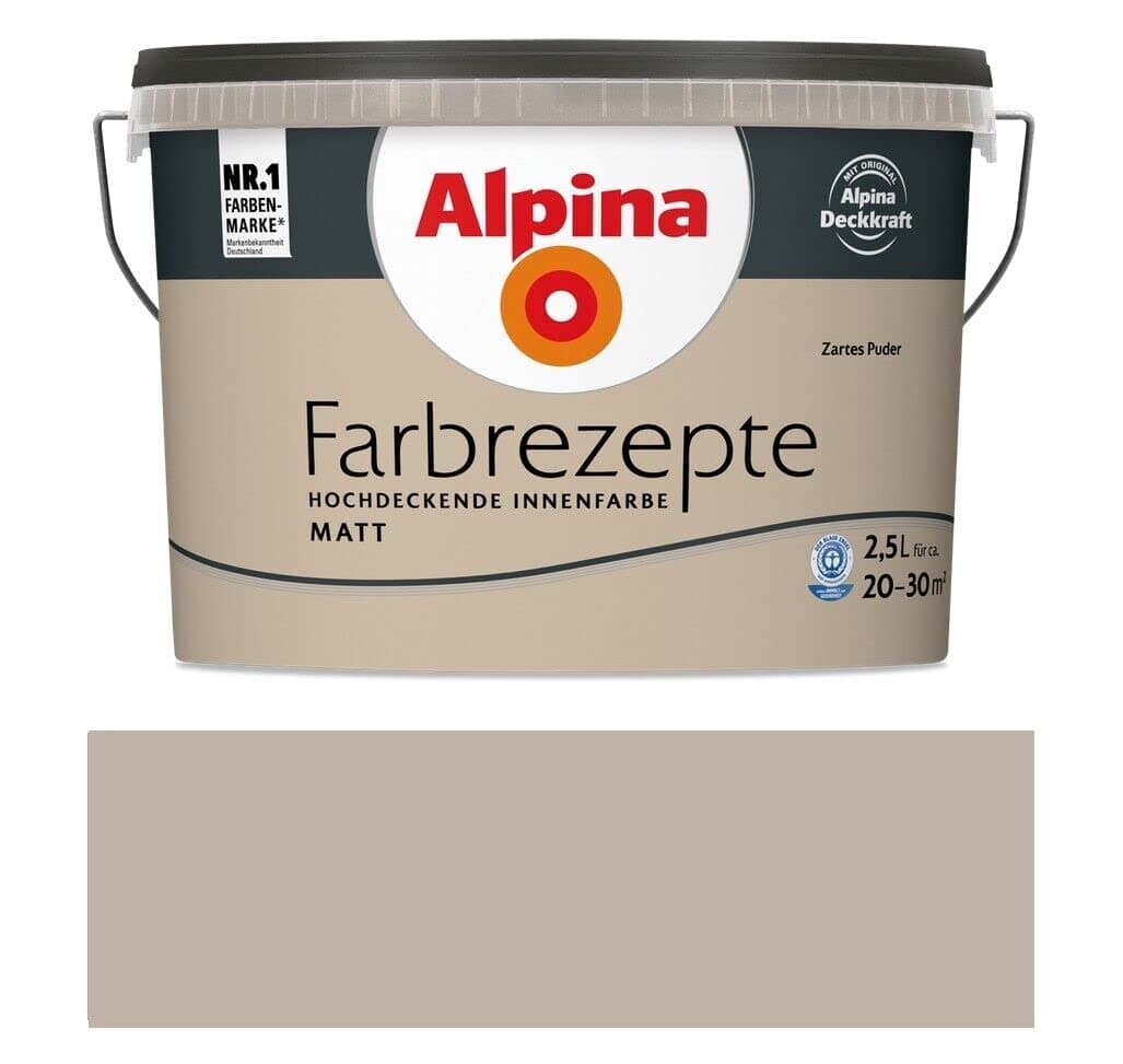 Alpina Farbrezepte Innenfarbe – Zartes Puder matt – Wandfarben für einzigartige Farbwirkungen und Raumstimmungen – atmungsaktiv, tropfgehemmt und strapazierfähig – 2,5L 2.5 l (1er Pack) Zartes Puder