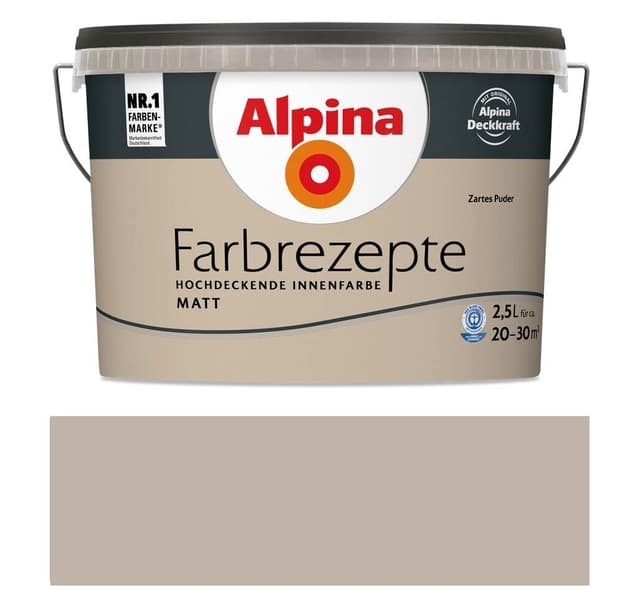 Alpina Farbrezepte Innenfarbe – Zartes Puder matt – Wandfarben für einzigartige Farbwirkungen und Raumstimmungen – atmungsaktiv, tropfgehemmt und strapazierfähig – 2,5L 2.5 l (1er Pack) Zartes Puder