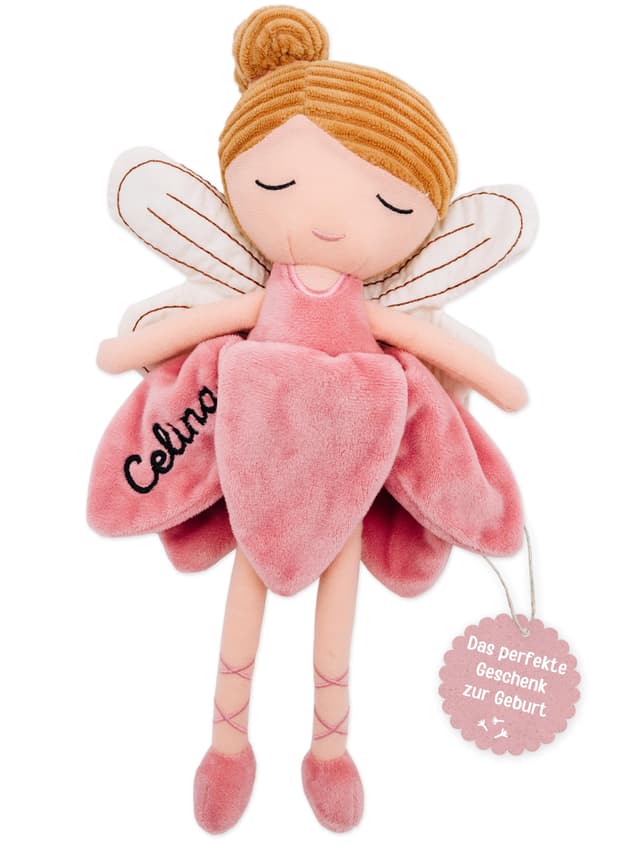 wunderwunsch personalisierte Fee als Taufgeschenk Mädchen, Fairy, Geschenk Geburt, Puppe, Baby, 1. Geburtstag Girly, Kuscheltier individualisiert (Blonde Haare)