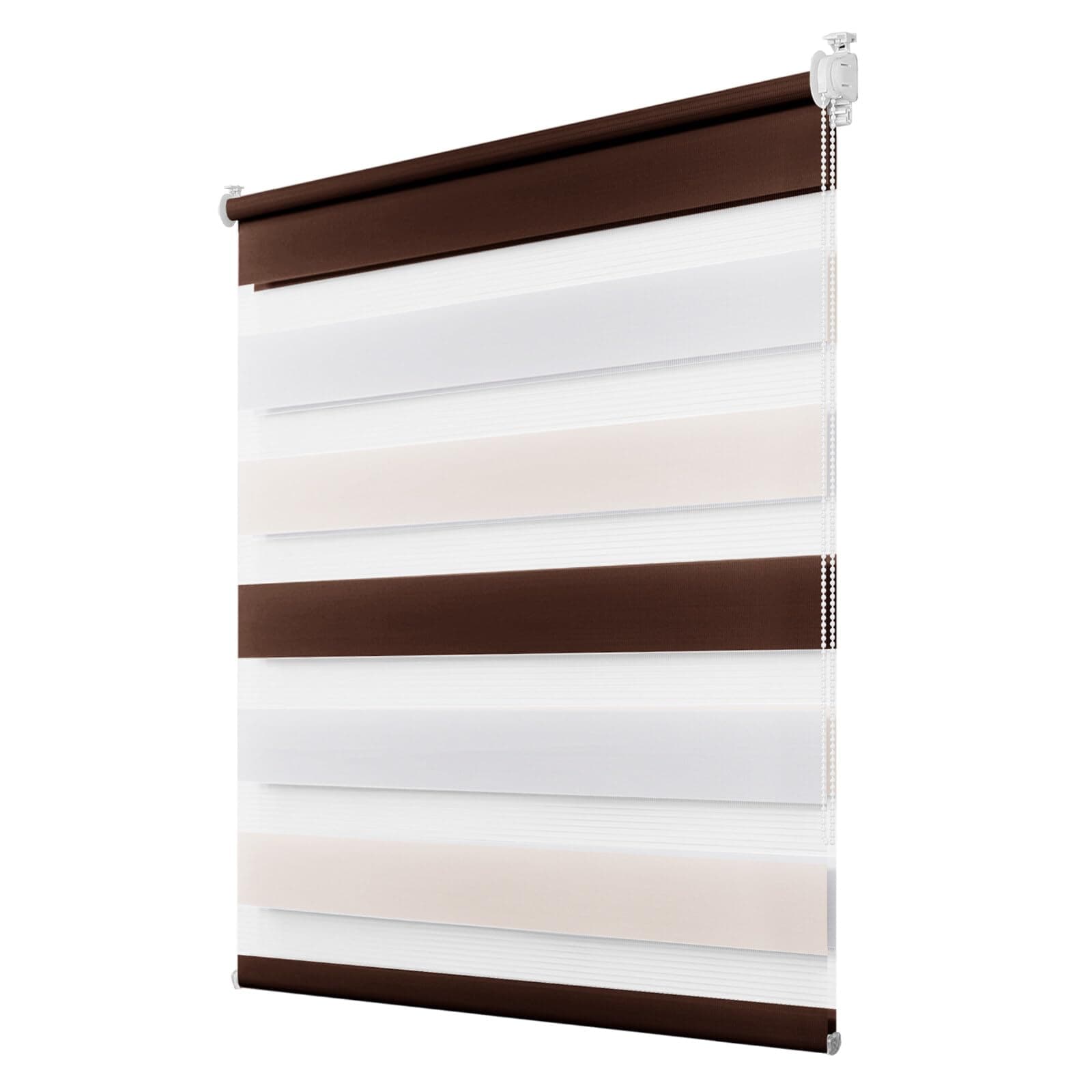 Deswell Doppelrollo Klemmfix ohne Bohren Weiß-beige-braun B80 x H150 cm (Stoffbreite 76cm) Rollos für Fenster ohne Bohren für Fenster mit Lichtdurchlässig & Verdunkelnd/Höhe Stufenlos Verstellbar B80 x H150 cm Weiß-beige-braun
