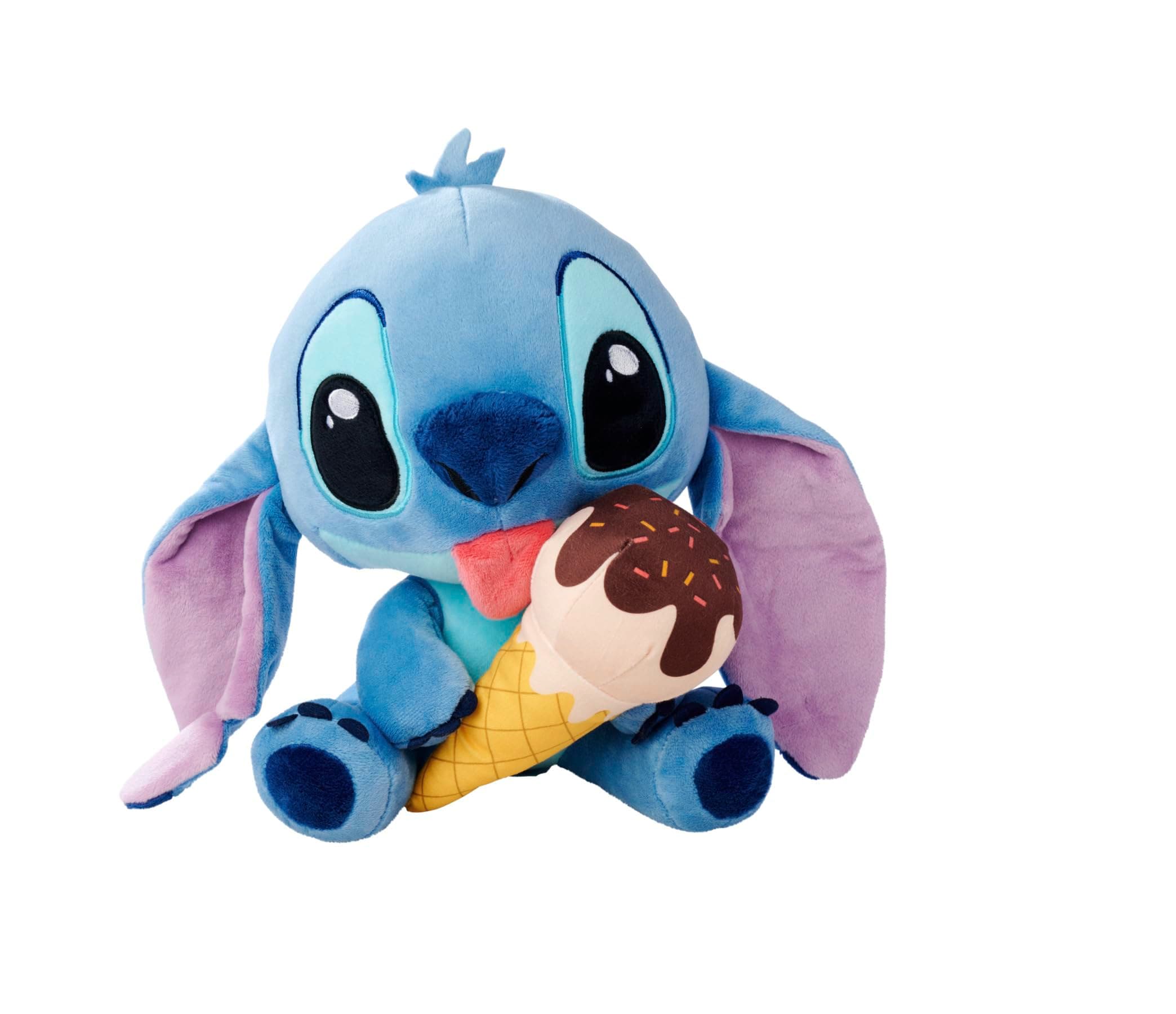 Simba Disney Stitch Kuscheltier mit Eiscreme – Plüschfigur zum Knuddeln, mit Waffel in der Hand, Sommerfeeling mit herausgestreckter Zunge, weicher Kuschelfreund, blau, 25cm, ab 0 Jahren Stitch mit Eiscreme