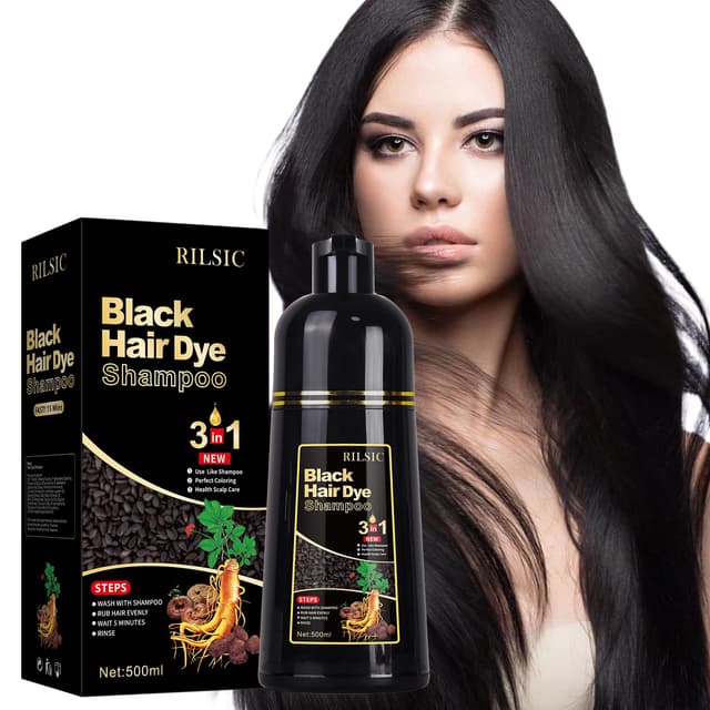 Schwarze Haarfärbeshampoo für Graues Haar, 500ML Hair Dye Shampoo 3-in-1 Haarfarbe, Natürliches Haarfärbeshampoo, Sofort-Haarfarben-Shampoo für Männer Frauen