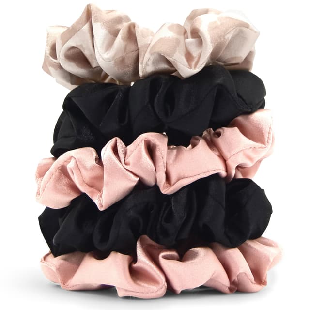 Kitsch Pro Satin Scrunchies, 5 Stück, weicher als Seide, Haargummis zur Frizz Prävention, Satin Haargummis zur Bruchprävention und sanfte Stilerhaltung, Schlaf und Nacht Scrunchie,sortiert Blush & Black 5 stück (1er Pack)