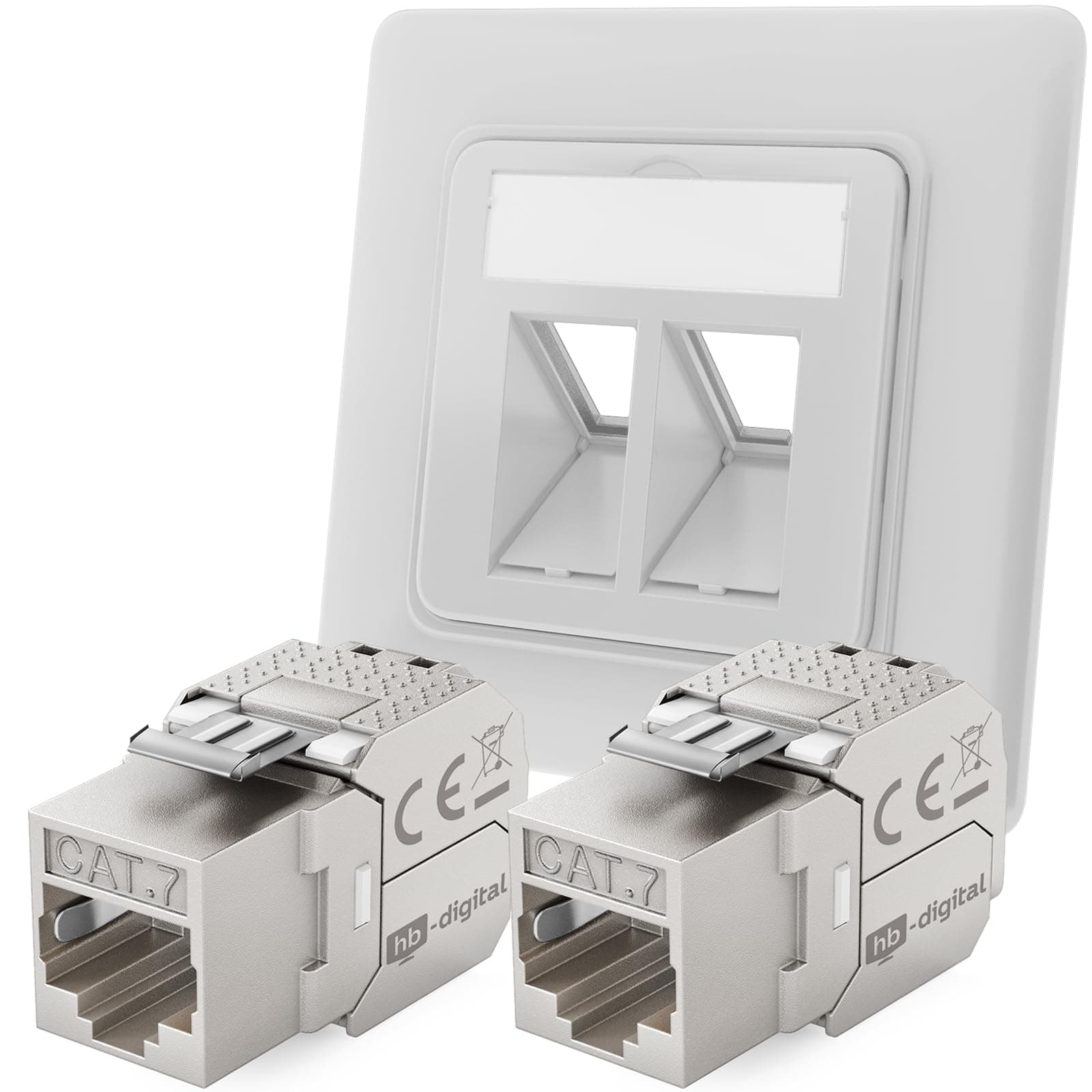 HB-DIGITAL 2-Port CAT 7 Netzwerkdose mit Keystone max. 10 GBit/s Unterputz Netzwerkdose RJ45 Buchse STP Geschirmt Datendose LAN Dose - Signalweiß 2-Port 1 Stück CAT 7